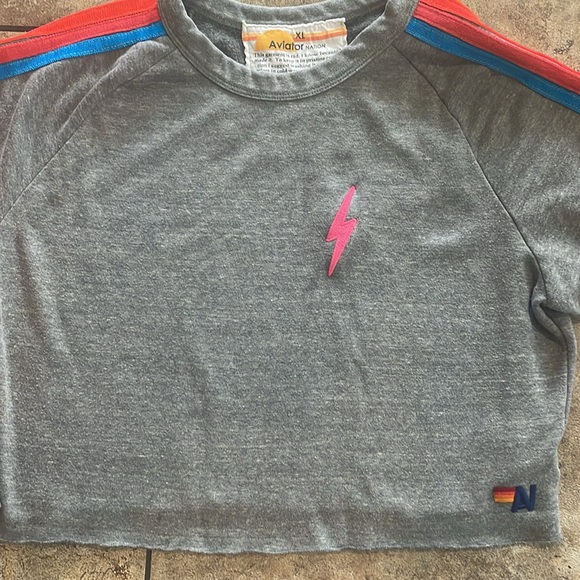 Aviator Nation Cropped Stripped Crewneck XL Made in USA🇺🇸 - Picture 2 of 13